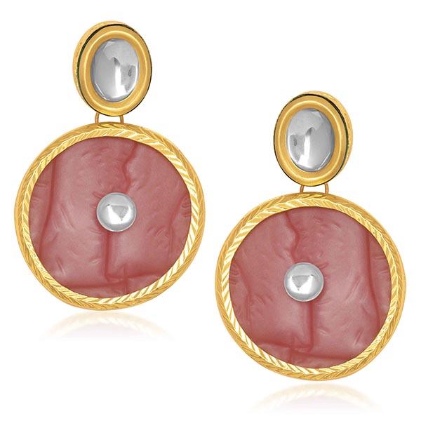 Kriaa Pink Resin Stone Kundan Dangler Earrings - 1305413