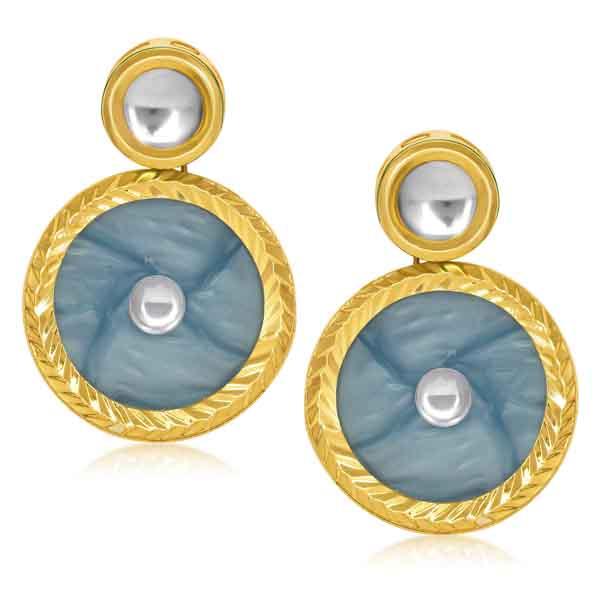 Kriaa Blue Resin Kundan Gold Plated Dangler Earrings - 1305416