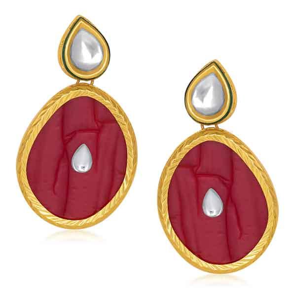 Kriaa Kundan Resin Gold Plated Dangler Earrings - 1305422