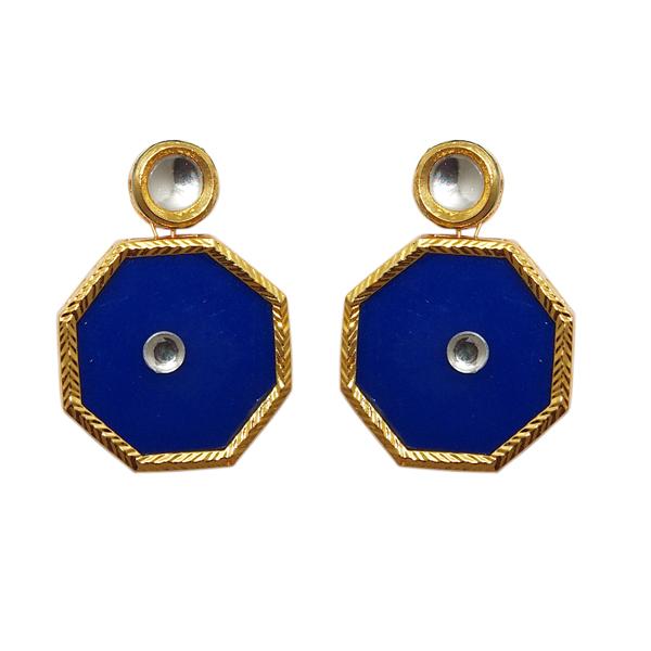 Kriaa Kundan Blue Resin Gold Plated Dangler Earrings - 1305446