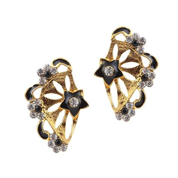 Kriaa Black Meenakari Gold Plated  Ear Cuff Earrings - 1305610