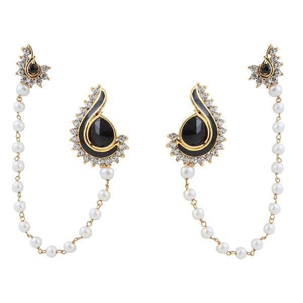 Kriaa Black Stone Meenakari Pearl Chain Ear Cuff - 1305629