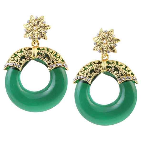 Kriaa Austrian Stone Green Resin Gold Plated Dangler Earrings - 1305708