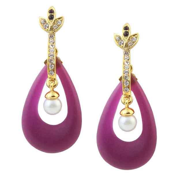 Kriaa Purple Resin Austrian Stone Gold Plated Dangler Earrings - 1305720