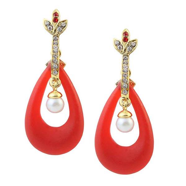 Kriaa Red Austrian Stone Gold Plated Dangler Earrings - 1305722