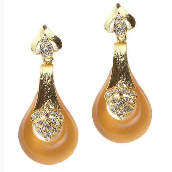 Kriaa Austrian Stone Yellow Resin Gold Plated Dangler Earrings - 1305736