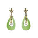 Kriaa Austrian Stone Green Resin Gold Plated Dangler Earrings - 1305743