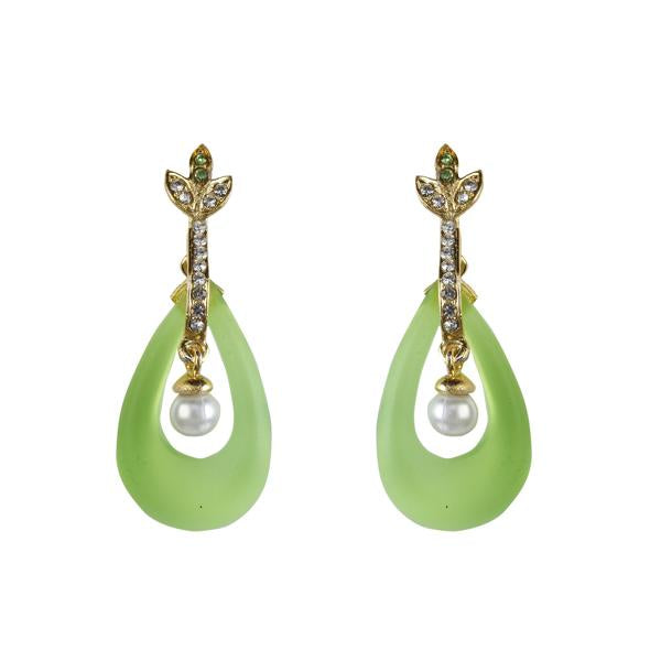 Kriaa Austrian Stone Green Resin Gold Plated Dangler Earrings - 1305743