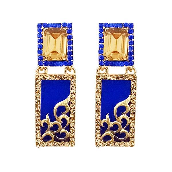 Kriaa  Blue Austrian Stone Gold Plated Dangler Earrings - 1305745B
