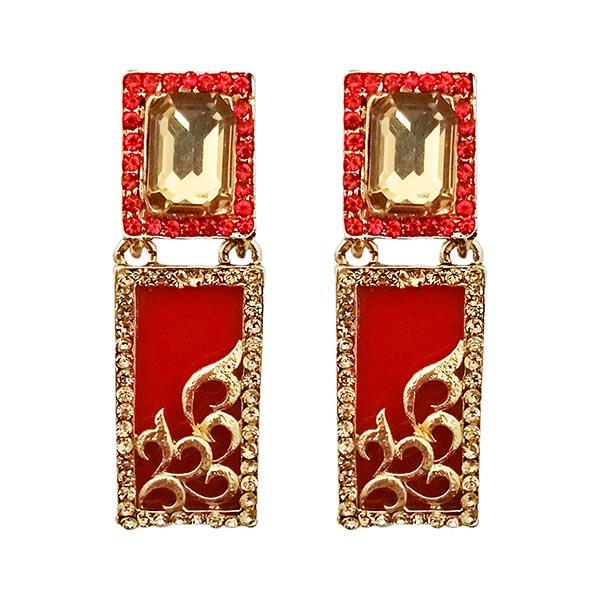 Maroon Austrian Stone Gold Plated Dangler Earrings - 1305745C