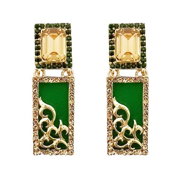 Kriaa  green Austrian Stone Gold Plated Dangler Earrings - 1305745E