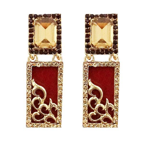 Kriaa  Maroon Austrian Stone Gold Plated Dangler Earrings - 1305745F