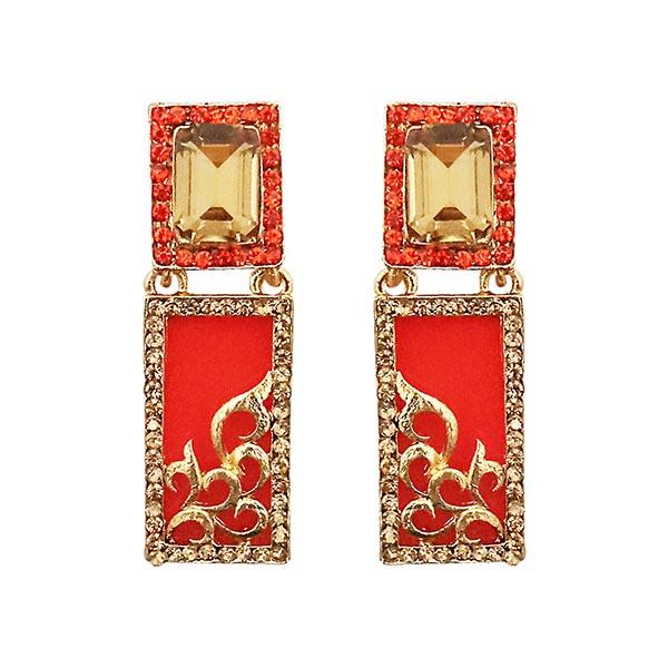 Kriaa  Orange Austrian Stone Gold Plated Dangler Earrings - 1305745H
