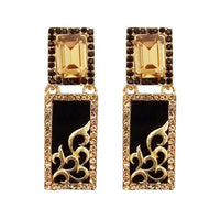 Kriaa  Black Austrian Stone Gold Plated Dangler Earrings - 1305745D