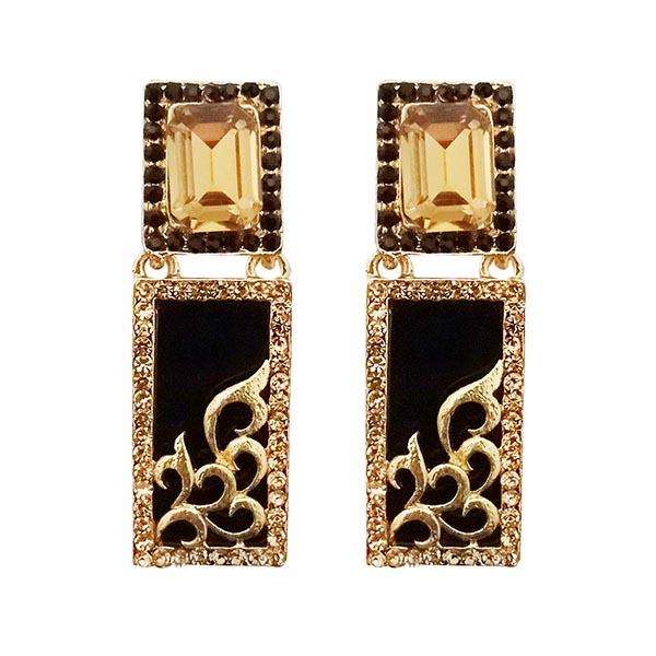 Kriaa  Black Austrian Stone Gold Plated Dangler Earrings - 1305745D