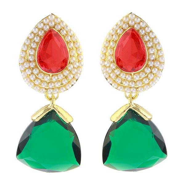 The99Jewel Green Kundan Pearl Golden Plated Dangler Earrings - 1305828E