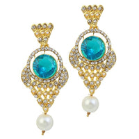 Kriaa Blue Stone Gold Plated Dangler Earrings - 1305902