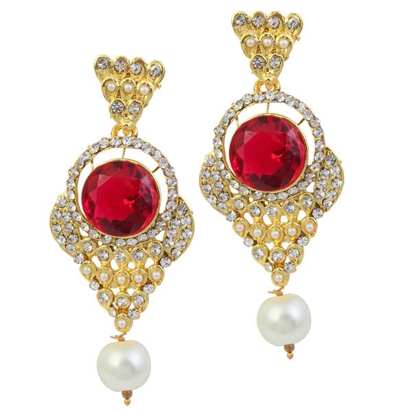 Kriaa Maroon Stone Pearl Gold Plated Pack Of 6 Dangler Earrings - 1305904