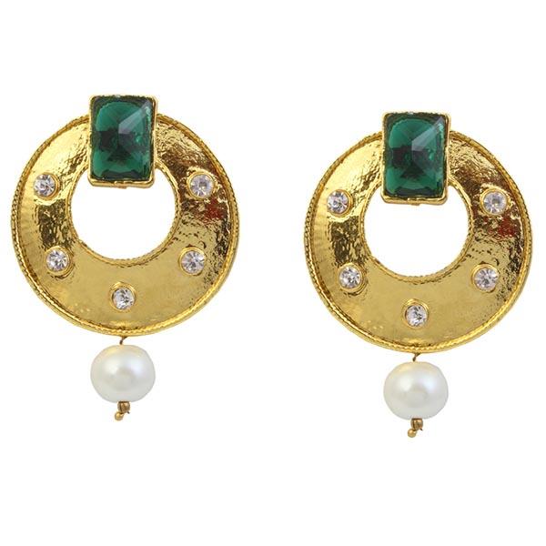 Kriaa Green Austrian stone Gold Plated Dangler Earrings - 1305919