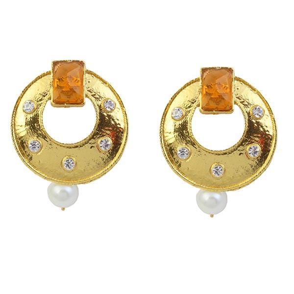 Kriaa Yellow Austrian Stone Pearl Dangler Earrings - 1305923