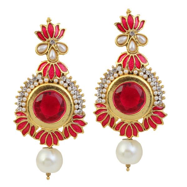 Kriaa Pink Meenakari Gold Plated Stone Dangler Earrings