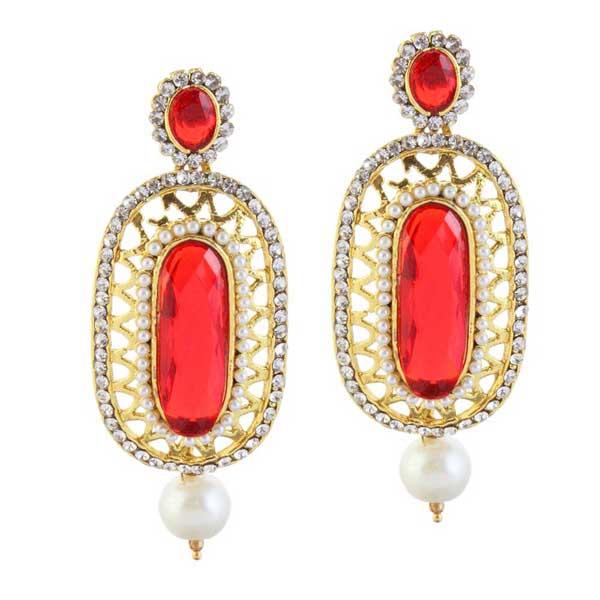 Kriaa Red Austrian Stone Pearl Drop Dangler Earrings - 1306014
