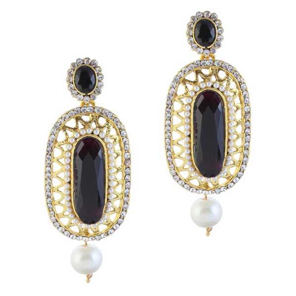 Kriaa Black Austrian Stone  Gold Plated Dangler Earrings - 1306016