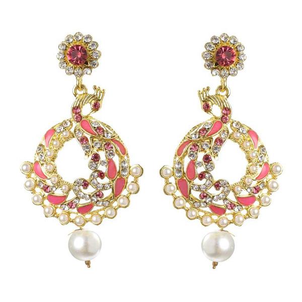 Kriaa Stone Pink Meenakari Gold Plated Dangler Peacock Earrings