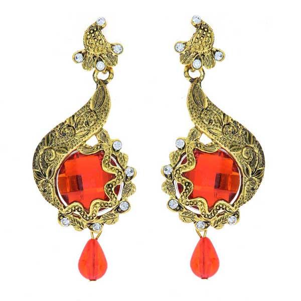 Kriaa Orange Austrian Stone Gold Plated Dangler Earrings - 1306201