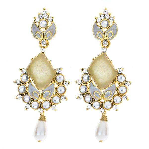 Kriaa Kundan Pearl Drop Gold Plated Dangler Earrings - 1306226