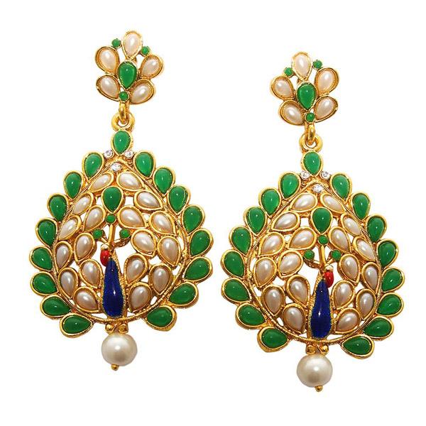 Kriaa Green Pota Stone Gold Plated Peacock Earrings