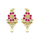 Kriaa Pink Stone Pearl Drop Dangler Earrings