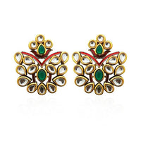 Kriaa Green Stone Kundan Dangler Earrings - 1306317C