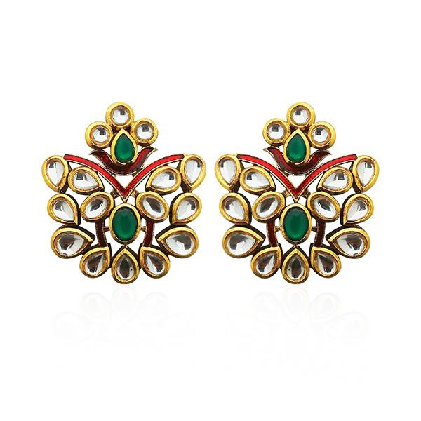 Kriaa Green Stone Kundan Dangler Earrings - 1306317C
