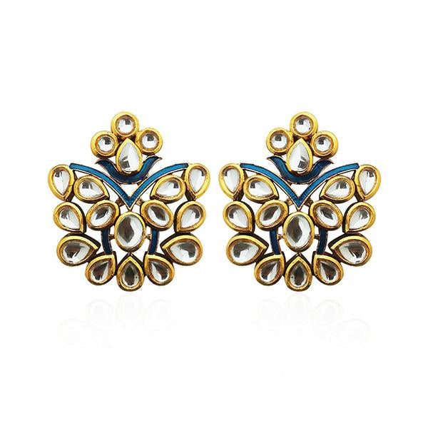 Kriaa Blue Meenakari Kundan Dangler Earrings - 1306317D
