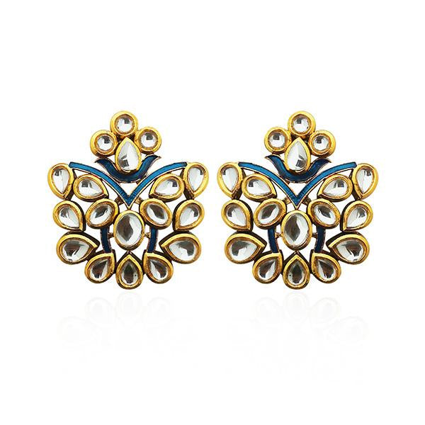 Kriaa Blue Meenakari Kundan Dangler Earrings - 1306317D