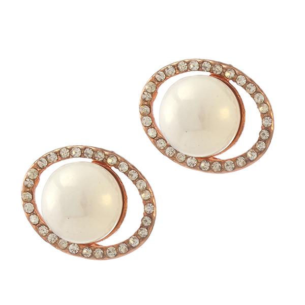 Urbana Glass Pearl Rose Gold Plated Stud Earrings - 1306808