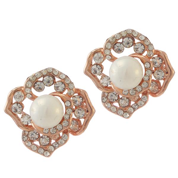 Urbana Glass Pearl  Rose Gold Plated Stud Earrings - 1306810