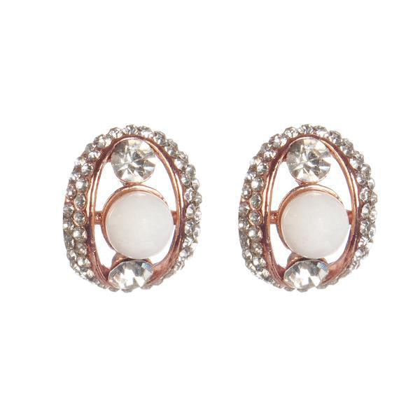 Urbana Austrian Stone Rose Gold Plated Pearl Stud Earrings - 1306817