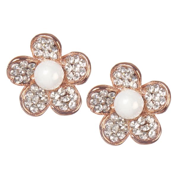 Urbana Glass Pearl  Rose Gold Plated Stud Earrings - 1306827