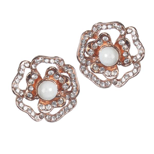 Urbana Glass Pearl Austrian Stone Floral Stud Earrings - 1306829