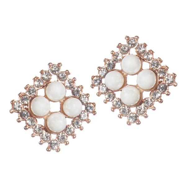 Urbana White Pearl Stone Gold Plated Stud Earrings - 1306834