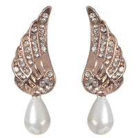 Urbana Glass Pearl Dangler Rose Gold Plated Earrings - 1306865