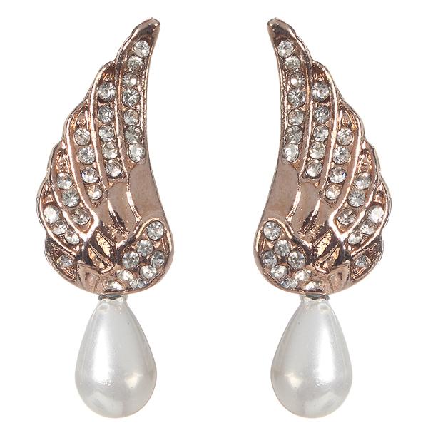 Urbana Glass Pearl Dangler Rose Gold Plated Earrings - 1306865