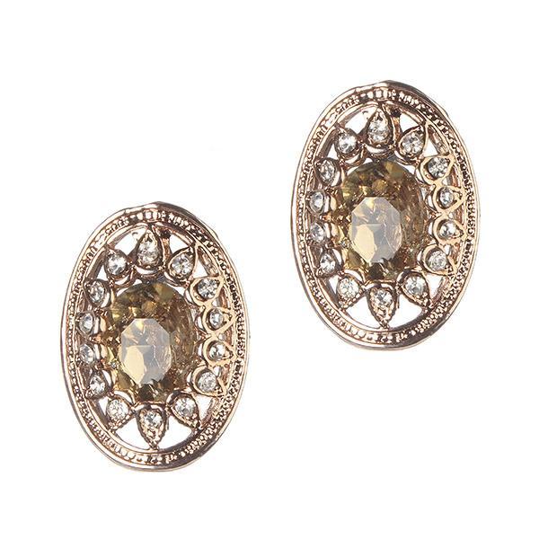 Kriaa Brown Austrian Stone Gold Plated Stud Earrings