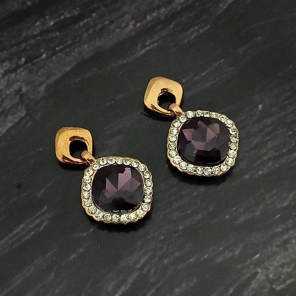 Kriaa Gold Plated Purple Crystal And Austrian Stone Stud Earrings - 1306928A