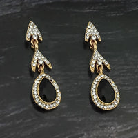 Kriaa Gold Plated Black Crystal And Austrian Stone Stud Earrings - 1306942A