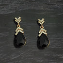 Kriaa Gold Plated Black Crystal And Austrian Stone Stud Earrings - 1306944A