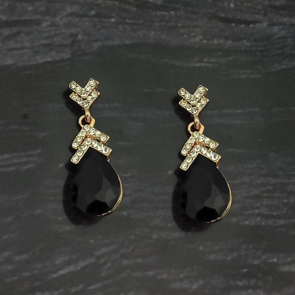 Kriaa Gold Plated Black Crystal And Austrian Stone Stud Earrings - 1306944A