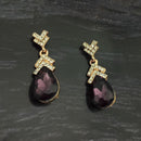 Kriaa Gold Plated Black Crystal And Austrian Stone Stud Earrings - 1306944A